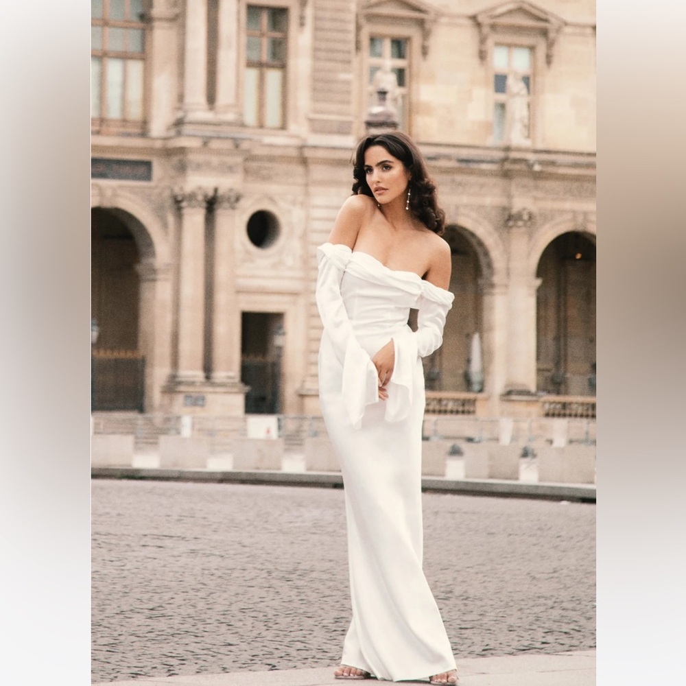 NWT Meshki Giselle Off Shoulder Cowl Neck Maxi Dress - White
